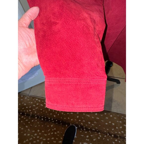 Denim & Co. Plus Size 1X Red Wine Burgundy Suede Leather Jacet Chore Barn Coat - Picture 10 of 13